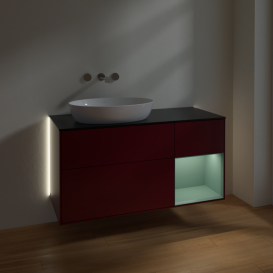 Тумба под раковину Villeroy & Boch Finion 120х50,1 см с подсветкой МДФ пион матовый лак/стекло черное матовое GA52GMHB