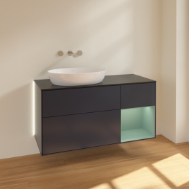 Тумба под раковину Villeroy & Boch Finion 120х50,1 см с подсветкой МДФ темно-синий матовый лак/стекло черное матовое GA52GMHG
