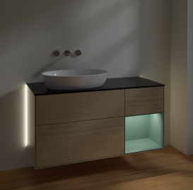 Тумба под раковину Villeroy & Boch Finion 120х50,1 см с подсветкой МДФ шпон дуба/стекло черное матовое GA52GMPC