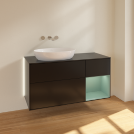 Тумба под раковину Villeroy & Boch Finion 120х50,1 см с подсветкой МДФ черный матовый лак/стекло черное матовое GA52GMPD