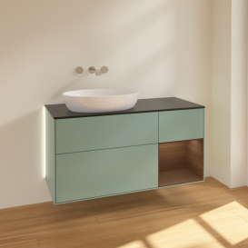 Тумба под раковину Villeroy & Boch Finion 120х50,1 см с подсветкой МДФ оливковый матовый лак/стекло черное матовое GA52GNGM