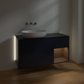 Тумба под раковину Villeroy & Boch Finion 120х50,1 см с подсветкой МДФ темно-синий матовый лак/стекло черное матовое GA52GNHG