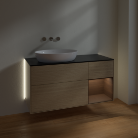 Тумба под раковину Villeroy & Boch Finion 120х50,1 см с подсветкой МДФ шпон дуба/стекло черное матовое GA52GNPC