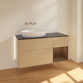 Тумба под раковину Villeroy & Boch Finion 120х50,1 см с подсветкой МДФ шпон дуба/стекло черное матовое GA52GNPC