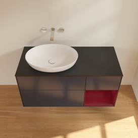 Тумба под раковину Villeroy & Boch Finion 120х50,1 см с подсветкой МДФ темно-синий матовый лак/стекло черное матовое GA52HBHG