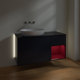 Тумба под раковину Villeroy & Boch Finion 120х50,1 см с подсветкой МДФ темно-синий матовый лак/стекло черное матовое GA52HBHG
