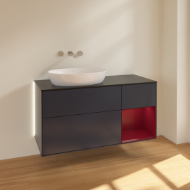 Тумба под раковину Villeroy & Boch Finion 120х50,1 см с подсветкой МДФ темно-синий матовый лак/стекло черное матовое GA52HBHG
