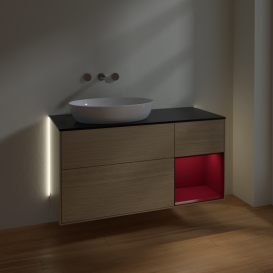 Тумба под раковину Villeroy & Boch Finion 120х50,1 см с подсветкой МДФ шпон дуба/стекло черное матовое GA52HBPC