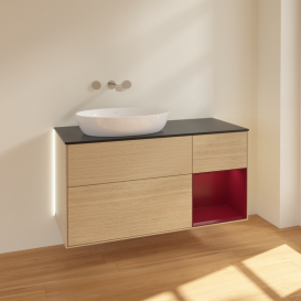 Тумба под раковину Villeroy & Boch Finion 120х50,1 см с подсветкой МДФ шпон дуба/стекло черное матовое GA52HBPC