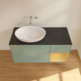 Тумба под раковину Villeroy & Boch Finion 120х50,1 см с подсветкой МДФ оливковый матовый лак/стекло черное матовое GA52HFGM