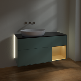 Тумба под раковину Villeroy & Boch Finion 120х50,1 см с подсветкой МДФ оливковый матовый лак/стекло черное матовое GA52HFGM