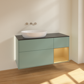 Тумба под раковину Villeroy & Boch Finion 120х50,1 см с подсветкой МДФ оливковый матовый лак/стекло черное матовое GA52HFGM