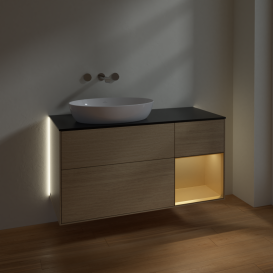 Тумба под раковину Villeroy & Boch Finion 120х50,1 см с подсветкой МДФ шпон дуба/стекло черное матовое GA52HFPC