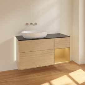 Тумба под раковину Villeroy & Boch Finion 120х50,1 см с подсветкой МДФ шпон дуба/стекло черное матовое GA52HFPC