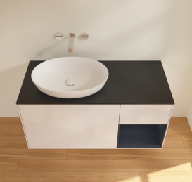 Тумба под раковину Villeroy & Boch Finion 120х50,1 см с подсветкой МДФ глянцевый белый лак/стекло черное матовое GA52HGGF