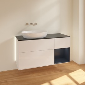 Тумба под раковину Villeroy & Boch Finion 120х50,1 см с подсветкой МДФ глянцевый белый лак/стекло черное матовое GA52HGGF