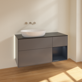 Тумба под раковину Villeroy & Boch Finion 120х50,1 см с подсветкой МДФ антрацит матовый лак/стекло черное матовое GA52HGGK