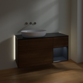 Тумба под раковину Villeroy & Boch Finion 120х50,1 см с подсветкой МДФ шпон грецкого ореха/стекло черное матовое GA52HGGN