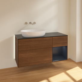 Тумба под раковину Villeroy & Boch Finion 120х50,1 см с подсветкой МДФ шпон грецкого ореха/стекло черное матовое GA52HGGN