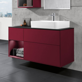 Тумба под раковину Villeroy & Boch Finion 120х50,1 см с подсветкой МДФ пион матовый лак/стекло черное матовое F142PCHB