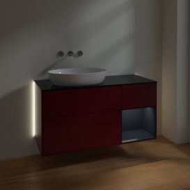 Тумба под раковину Villeroy & Boch Finion 120х50,1 см с подсветкой МДФ пион матовый лак/стекло черное матовое GA52HGHB