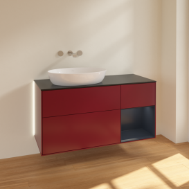 Тумба под раковину Villeroy & Boch Finion 120х50,1 см с подсветкой МДФ пион матовый лак/стекло черное матовое GA52HGHB