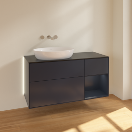 Тумба под раковину Villeroy & Boch Finion 120х50,1 см с подсветкой МДФ темно-синий матовый лак/стекло черное матовое GA52HGHG