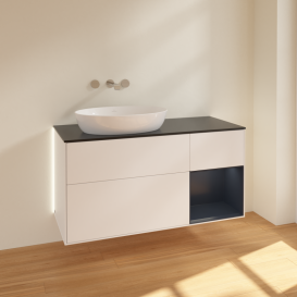 Тумба под раковину Villeroy & Boch Finion 120х50,1 см с подсветкой МДФ белый матовый лак/стекло черное матовое GA52HGMT