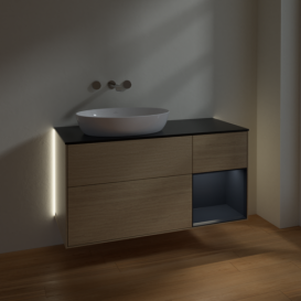 Тумба под раковину Villeroy & Boch Finion 120х50,1 см с подсветкой МДФ шпон дуба/стекло черное матовое GA52HGPC