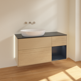 Тумба под раковину Villeroy & Boch Finion 120х50,1 см с подсветкой МДФ шпон дуба/стекло черное матовое GA52HGPC