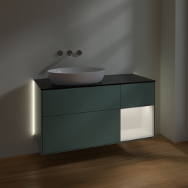 Тумба под раковину Villeroy & Boch Finion 120х50,1 см с подсветкой МДФ оливковый матовый лак/стекло черное матовое GA52MTGM