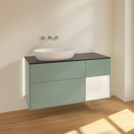 Тумба под раковину Villeroy & Boch Finion 120х50,1 см с подсветкой МДФ оливковый матовый лак/стекло черное матовое GA52MTGM