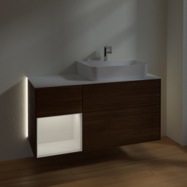 Тумба под раковину Villeroy & Boch Finion 120х50 ,1 см с подсветкой МДФ шпон грецкого ореха/стекло белое матовое G141GFGN