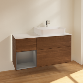 Тумба под раковину Villeroy & Boch Finion 120х50 ,1 см с подсветкой МДФ шпон грецкого ореха/стекло белое матовое G141GKGN