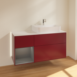 Тумба под раковину Villeroy & Boch Finion 120х50,1 см с подсветкой МДФ пион матовый лак/стекло белое матовое G141GKHB