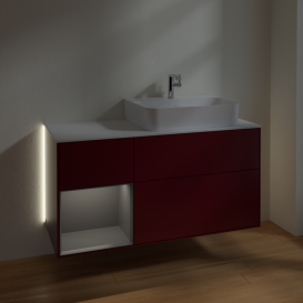 Тумба под раковину Villeroy & Boch Finion 120х50,1 см с подсветкой МДФ пион матовый лак/стекло белое матовое G141GKHB