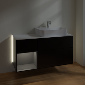Тумба под раковину Villeroy & Boch Finion 120х50,1 см с подсветкой МДФ черный матовый лак/стекло белое матовое G141GKPD