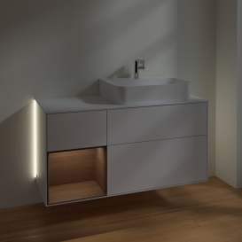 Тумба под раковину Villeroy & Boch Finion 120х50,1 см с подсветкой МДФ глянцевый белый лак/стекло белое матовое G141GNGF
