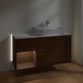 Тумба под раковину Villeroy & Boch Finion 120х50 ,1 см с подсветкой МДФ шпон грецкого ореха/стекло белое матовое G141GNGN