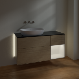 Тумба под раковину Villeroy & Boch Finion 120х50,1 см с подсветкой МДФ шпон дуба/стекло черное матовое GA52MTPC