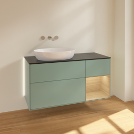 Тумба под раковину Villeroy & Boch Finion 120х50,1 см с подсветкой МДФ оливковый матовый лак/стекло черное матовое GA52PCGM