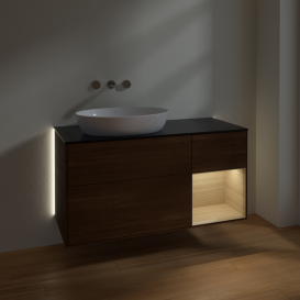Тумба под раковину Villeroy & Boch Finion 120х50,1 см с подсветкой МДФ шпон грецкого ореха/стекло черное матовое GA52PCGN