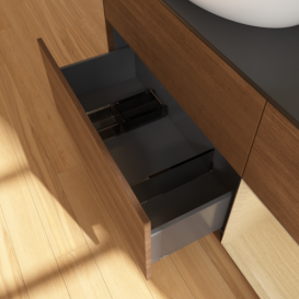 Тумба под раковину Villeroy & Boch Finion 120х50,1 см с подсветкой МДФ шпон грецкого ореха/стекло черное матовое GA52PCGN