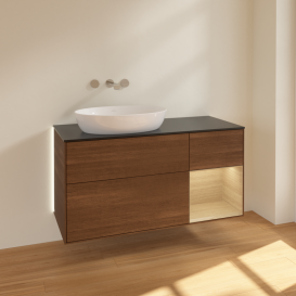 Тумба под раковину Villeroy & Boch Finion 120х50,1 см с подсветкой МДФ шпон грецкого ореха/стекло черное матовое GA52PCGN