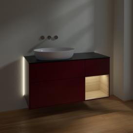 Тумба под раковину Villeroy & Boch Finion 120х50,1 см с подсветкой МДФ пион матовый лак/стекло черное матовое GA52PCHB