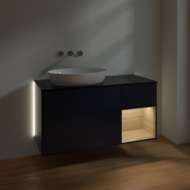 Тумба под раковину Villeroy & Boch Finion 120х50,1 см с подсветкой МДФ темно-синий матовый лак/стекло черное матовое GA52PCHG