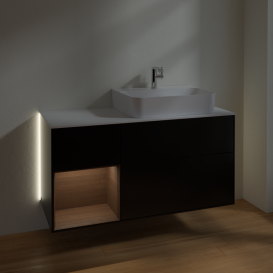 Тумба под раковину Villeroy & Boch Finion 120х50,1 см с подсветкой МДФ черный матовый лак/стекло белое матовое G141GNPD