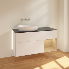 Тумба под раковину Villeroy & Boch Finion 120х50,1 см с подсветкой МДФ белый матовый лак/стекло черное матовое GA52PCMT