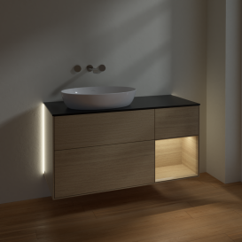 Тумба под раковину Villeroy & Boch Finion 120х50,1 см с подсветкой МДФ шпон дуба/стекло черное матовое GA52PCPC