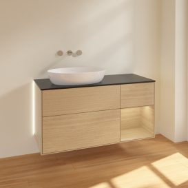 Тумба под раковину Villeroy & Boch Finion 120х50,1 см с подсветкой МДФ шпон дуба/стекло черное матовое GA52PCPC